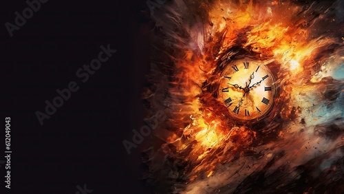 Clock on Fire, Time Is Running Out - AI Generative