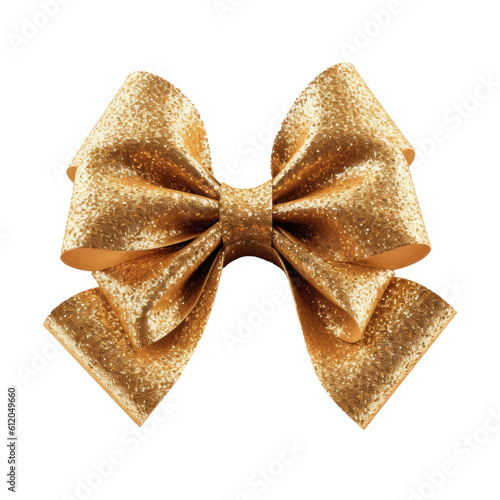 Golden bow isolated on white. Illustration AI Generative.