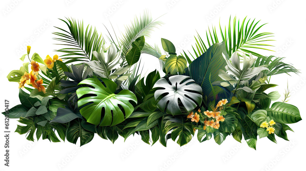 Pile of tropical flower leaf arrangement isolated Pile of tropical flower leaf arrangement isolated