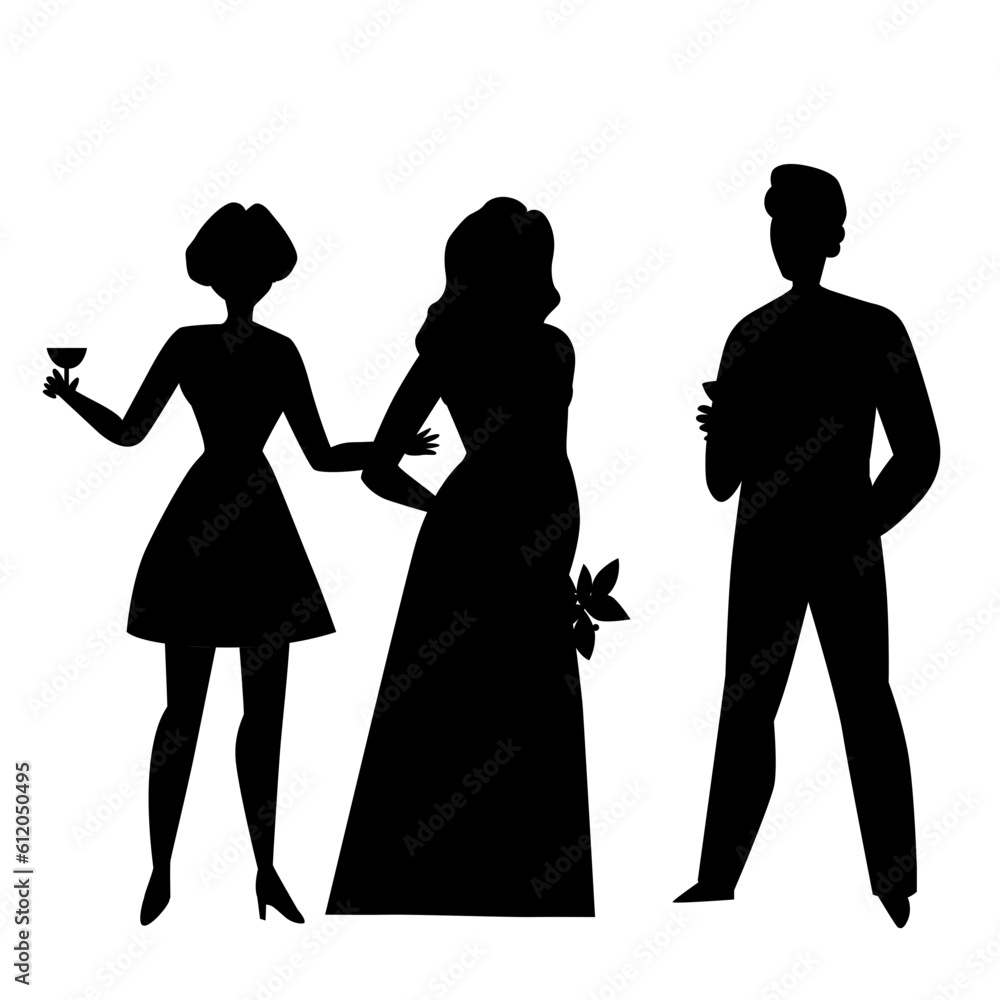 vector, isolated large set of silhouettes of wedding, the bride and groom.