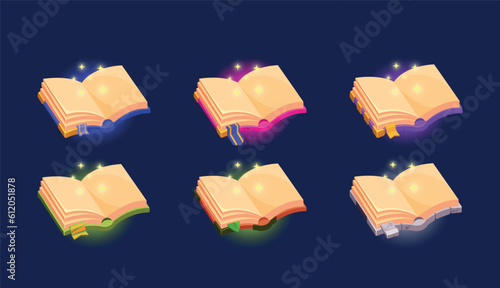 Open Magic Books Set Filled With Spells, Secrets, And Mystical Knowledge. Explore A World Of Wonder, Vector Illustration