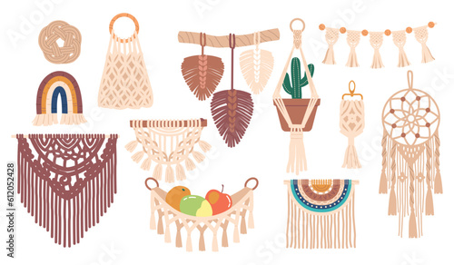 Collection Of Macrame Decor Pieces, Intricately Handcrafted With Knots And Natural Fibers, Adding Bohemian Charm