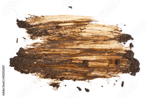 Fotografie Wet mud, stains texture isolated on white background, top view and clipping path