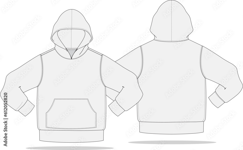Hooded Sweater Fashion Sketch Design Vector Template Front and Back on ...