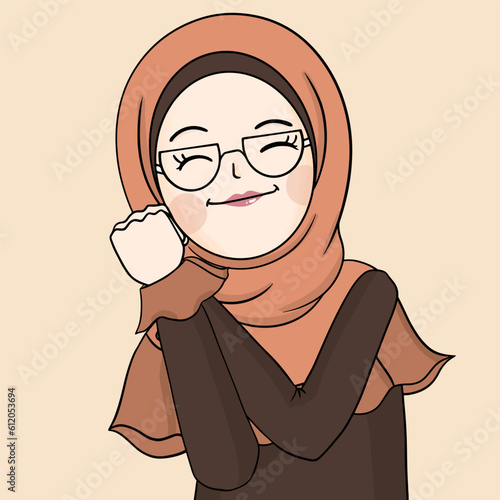 hijab woman is impressed , hijab woman is touched