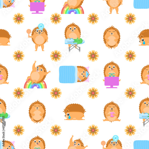 Seamless Pattern Abstract Elements Animal Hedgehogs Wildlife Vector Design Style Background Illustration Texture For Prints Textiles, Clothing, Gift Wrap, Wallpaper, Pastel
