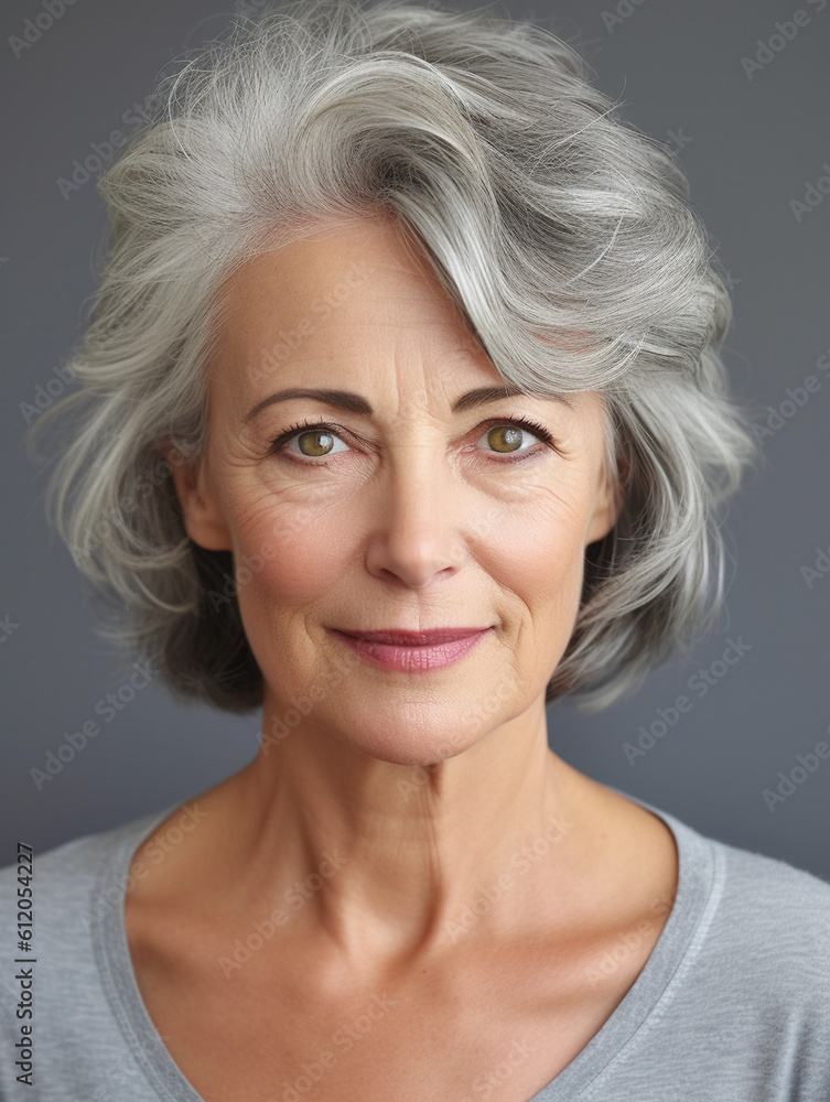 Gesicht einer Frau im reifen Alter mit dunklen Hintergrund Nahaufnahme, ai generativ Gesicht einer Frau im reifen Alter mit dunklen Hintergrund Nahaufnahme, ai generativ