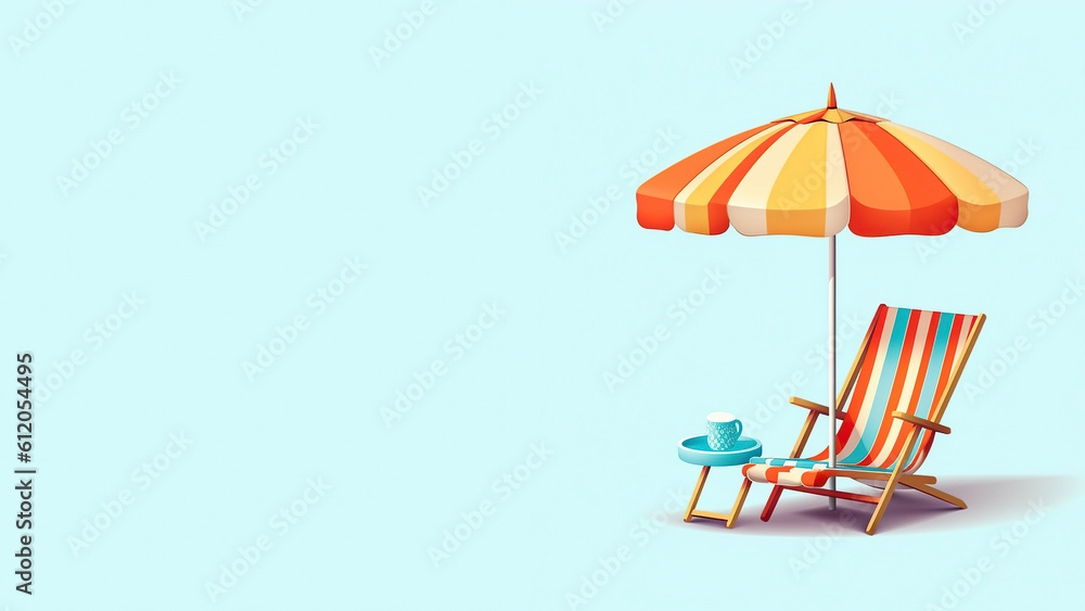 beach chairs and umbrella 3d render free background 