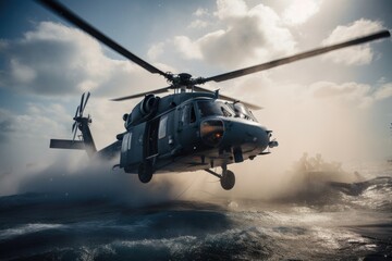 Handdoek met foto Helikopter Marinehelikopter boven stormachtige zee  © Iftikhar alam