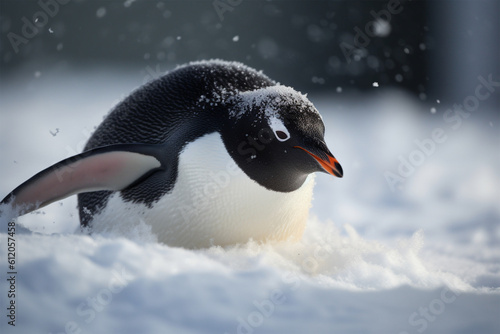 Generative AI. a penguin gliding in the snow