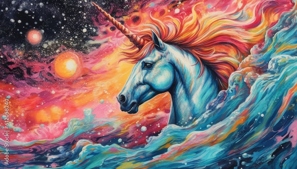 art unicorn in space . dreamlike background with unicorn . Hand Drawn Style illustration art unicorn in space . dreamlike background with unicorn . Hand Drawn Style illustration