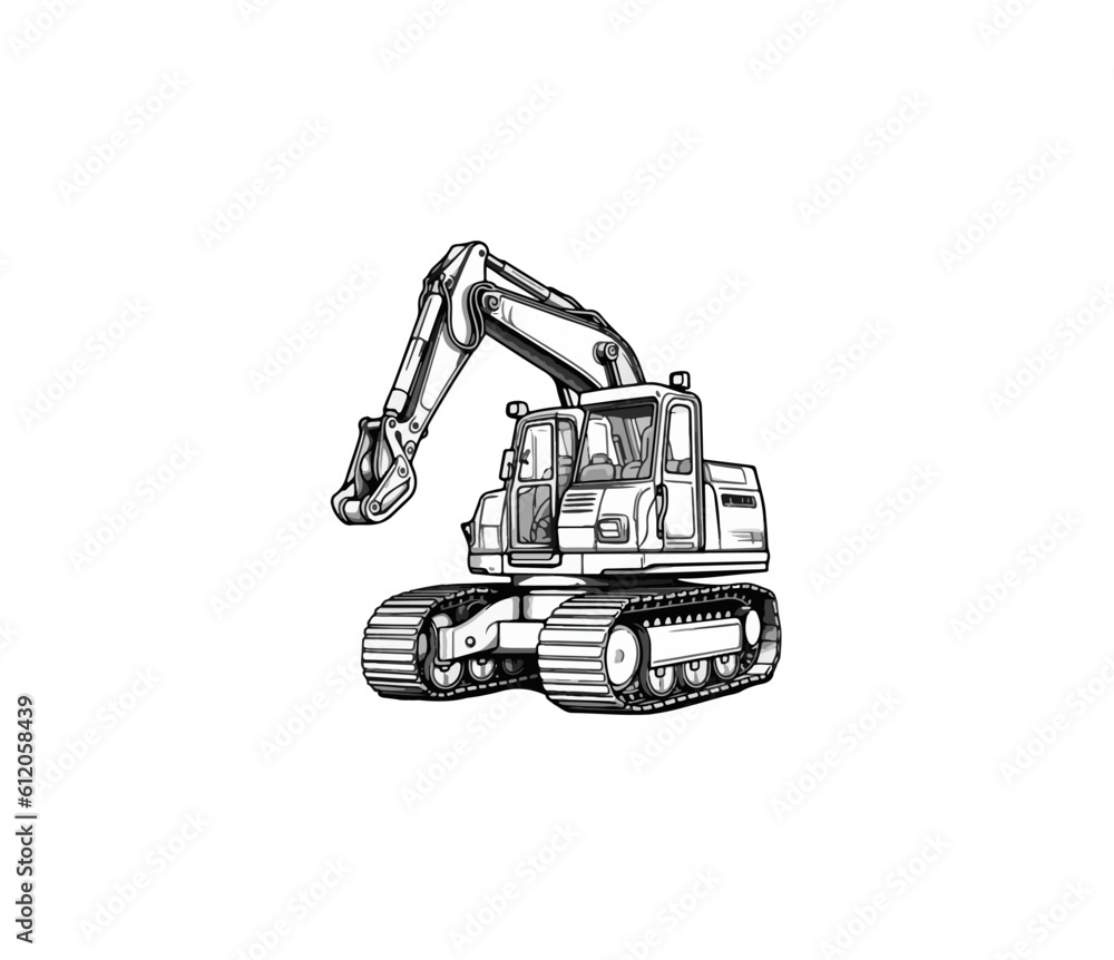 contour image of a caterpillar tractor or excavator on a white background. Vector illustration contour image of a caterpillar tractor or excavator on a white background. Vector illustration