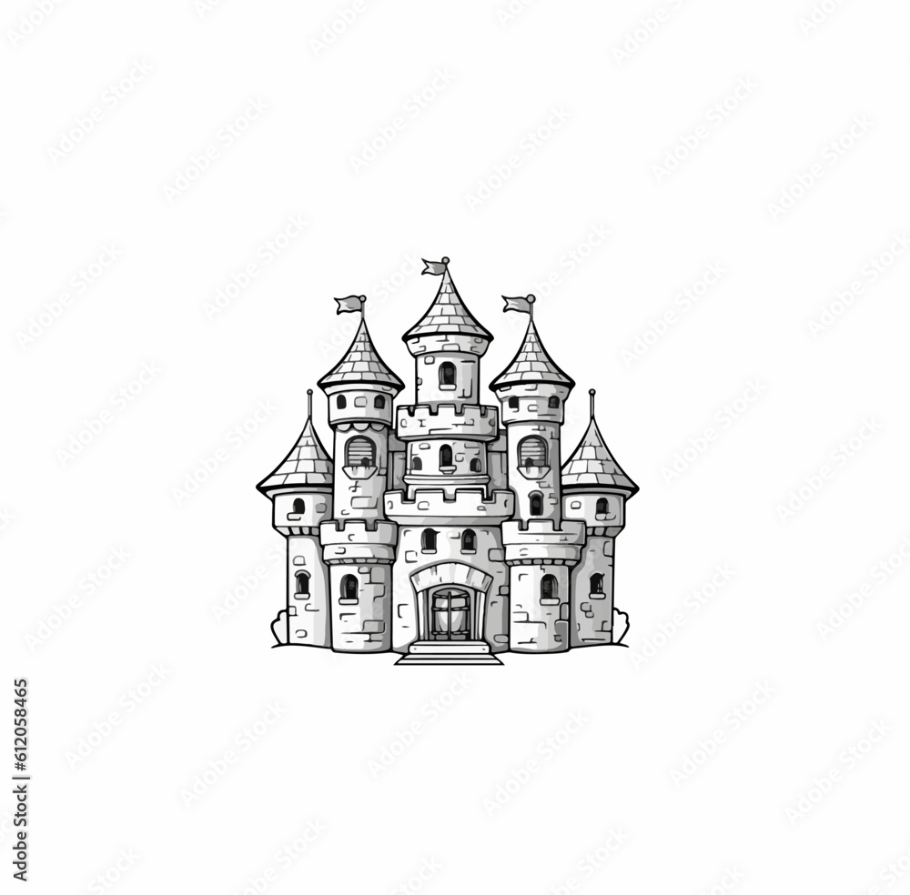 contour image of a castle on a white background. Vector illustration