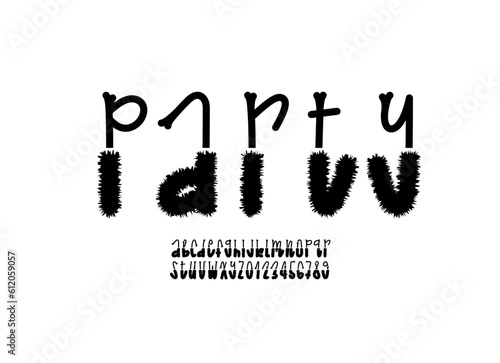 Monster creepy font, alphabet in the horror style, cartoon zombie black letters and numbers made in bones, vector illustration 10EPS