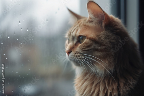 Generative AI. a cat in front of a dewy glass