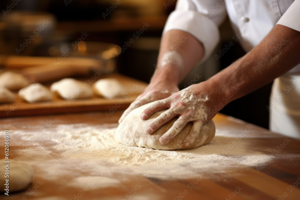 baker kneading bread. artisan bakery. generative ai
