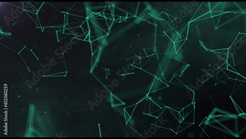 Abstract Green technology background plexus animation, Protect internet network connection with polygons, dots and lines in the center blur slow motion with dark, Modern and futuristic tech backdrop 