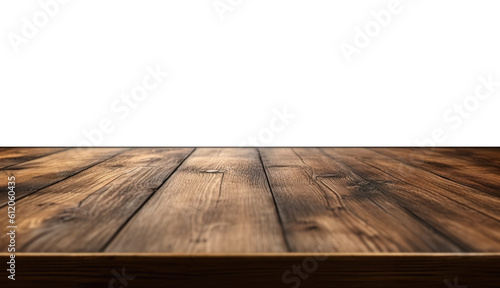 a front view of a dark brown  empty wooden table with transparent background  serving as a blank wood table mockup  Ai generative 