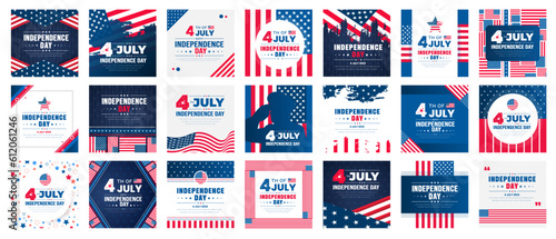 set of 21 mega collection bundle Independence Day social media post banner. 4th of July United States Independence Day celebration promotion advertising social media post banner, poster, card.