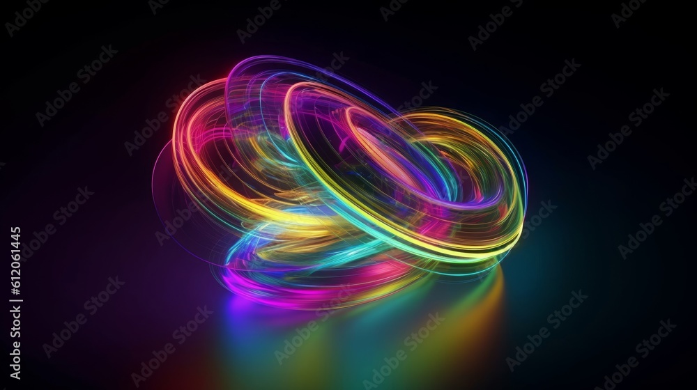 3d rendering. Abstract twisted brushstroke glowing with colorful neon light. Creative wallpaper, Generative AI 3d rendering. Abstract twisted brushstroke glowing with colorful neon light. Creative wallpaper, Generative AI
