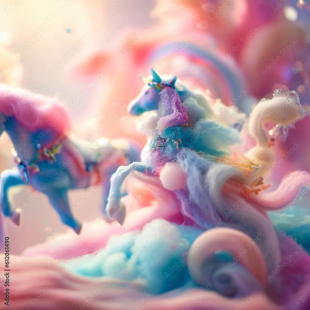 hand-spun cotton candy unicorn sculpture 