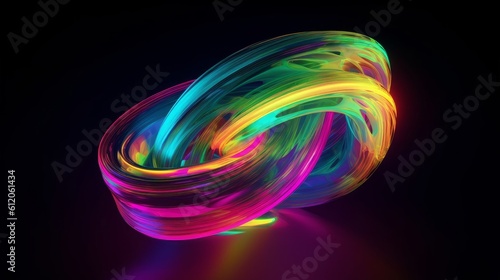 3d rendering. Abstract twisted brushstroke glowing with colorful neon light. Creative wallpaper, Generative AI