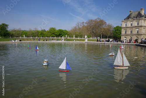 Toy yachts on the lake in the park Jardin du Luxembourg, Paris, France