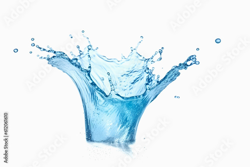Beautiful fairy splash blue transparent water on white background. Generative AI