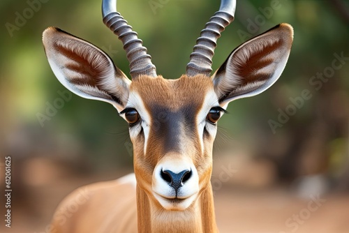 Closeup of Adult African Antelope in Brown. Frontal View of Impala Antelope in African Wilderness. Generative AI