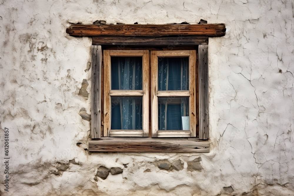 Small Window in an Old Shabby White Wall of an Architectural Marvel. Generative AI