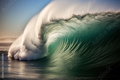 Riding the Mavericks: Epic Wave Cresting at Surf Spot in the Heart of the Ocean: Generative AI