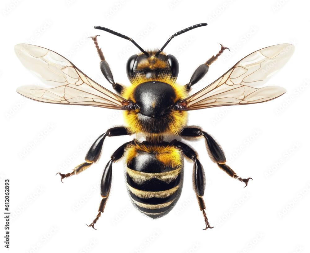 Bee isolated on white, transparent background, PNG, wasp, ai Bee isolated on white, transparent background, PNG, wasp, ai
