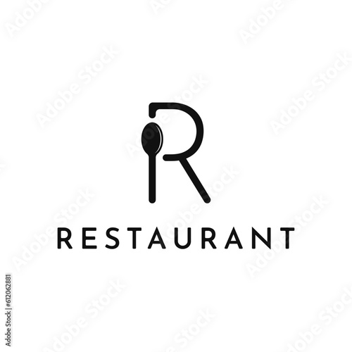 Initial letter R with spoon for restaurant logo design idea