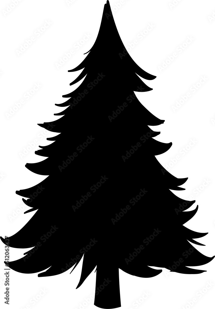 Obraz premium tree pine silhouette, cypress evengreen vector, cedar forest wood illustration, conifer tree logo template, tattoo design, white and black drawing illustration, icon tree template.