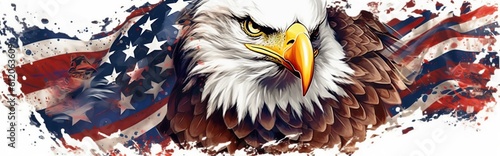 American focus eagle minimal American flag watercolor illustration 
