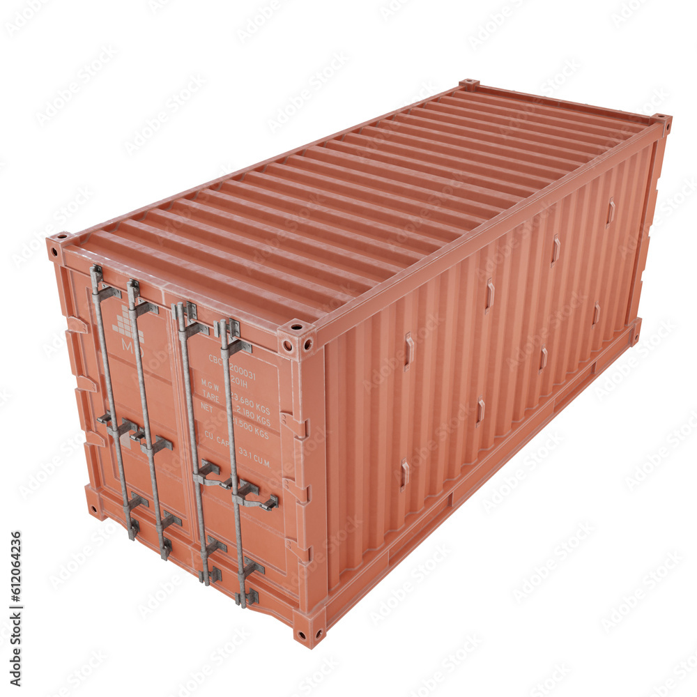 Red Delivery Cargo Container. Shipping Container. Realistic 3D Render. Cut Out. Red Delivery Cargo Container. Shipping Container. Realistic 3D Render. Cut Out.