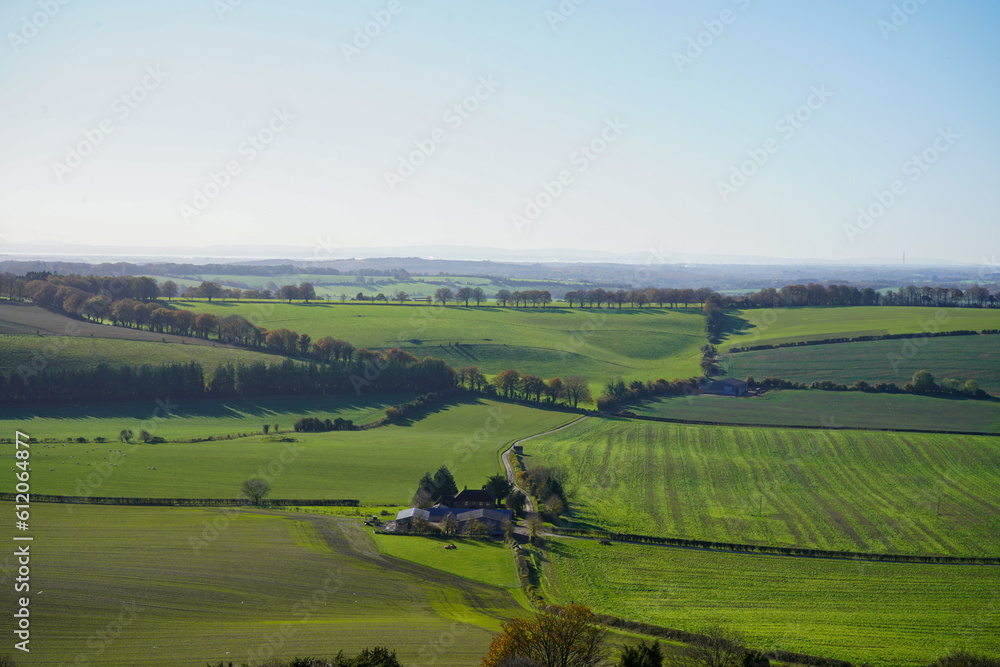 View over farm fields and countryside