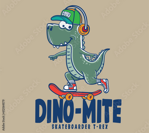 Skateboarder Tyrannosaurus Rex vector illustrations. For t-shirt prints and other uses