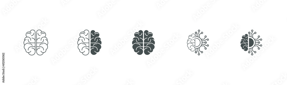 Human creative brain icon set.Human brain and artificial intelligence processor chip icon concept. AI Human thin lines Flat Icon Solid style.Vector illustration. Human creative brain icon set.Human brain and artificial intelligence processor chip icon concept. AI Human thin lines Flat Icon Solid style.Vector illustration.