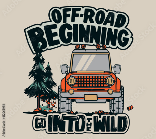 illustration of a off road car, t shirt print or poster design