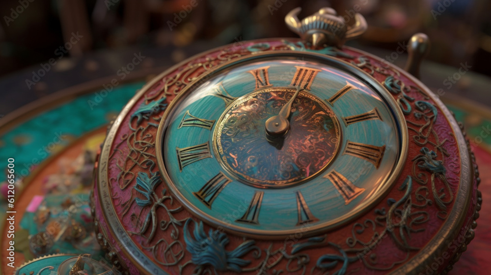 Fototapeta premium concept of time running backwards with ancient astronomical clock with Generative AI