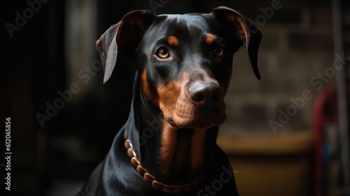 Doberman portrait of a black dog