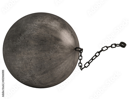 Isolated 3d rendering of a big ball and chain photo