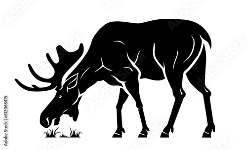 Wild Moose Grazing  Side View Animal Silhouette