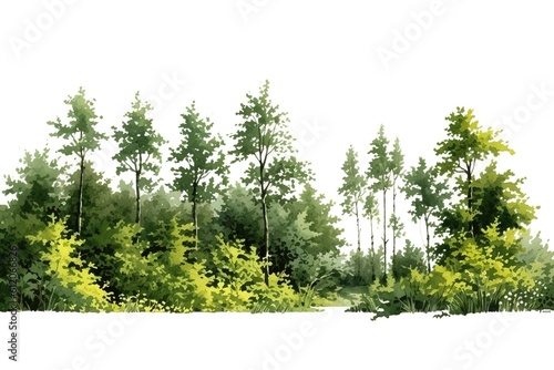 green forest isolated on white background. Generated by AI.