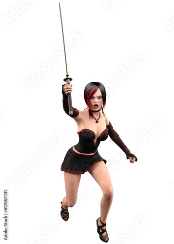 3D Asian girl with katana