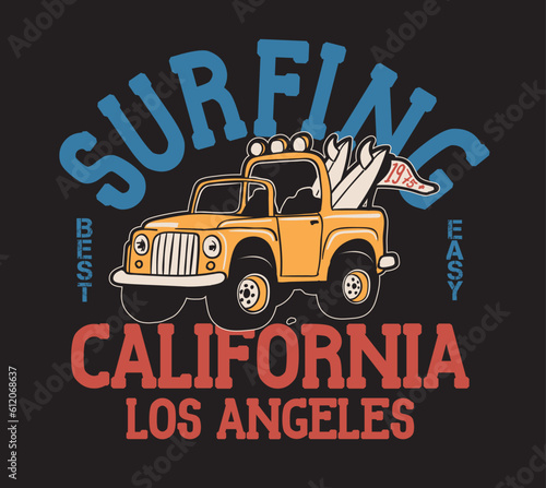 surf car drawing for t-shirt printing