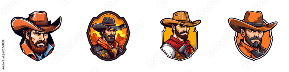 Cowboy face with beard. Vector illustration. Cowboy face with beard. Vector illustration.
