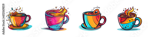 Foto Cartoon coffee cup set. Vector illustration.