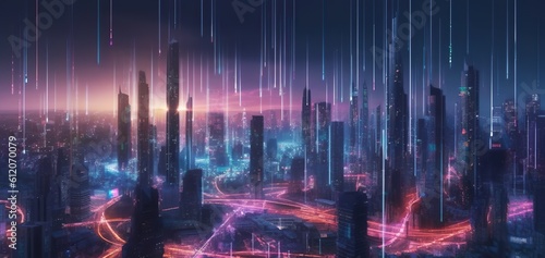 Futuristic city with future digital technology. Generative AI